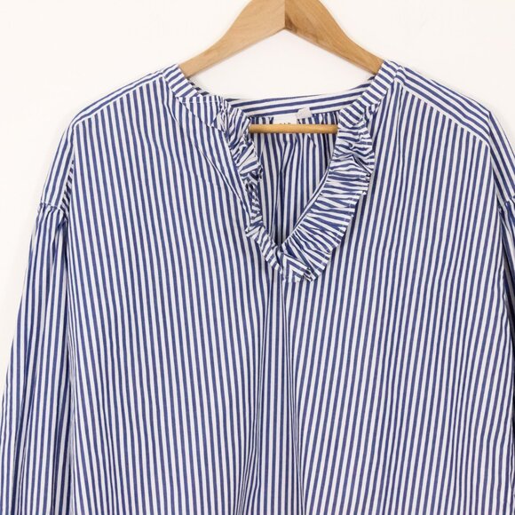 *Gap Striped Cotton Long Sleeve Stripe Ruffle V-neck Blouse - Picture 4 of 8